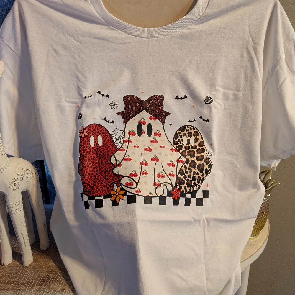 Gildan White Tee with Ghost Print - Picture 3 of 8